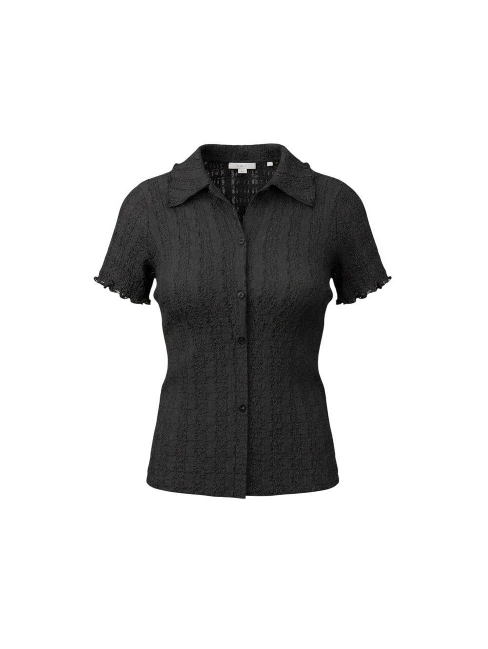 Vince Black Textured Short Sleeve Button-Up Blouse